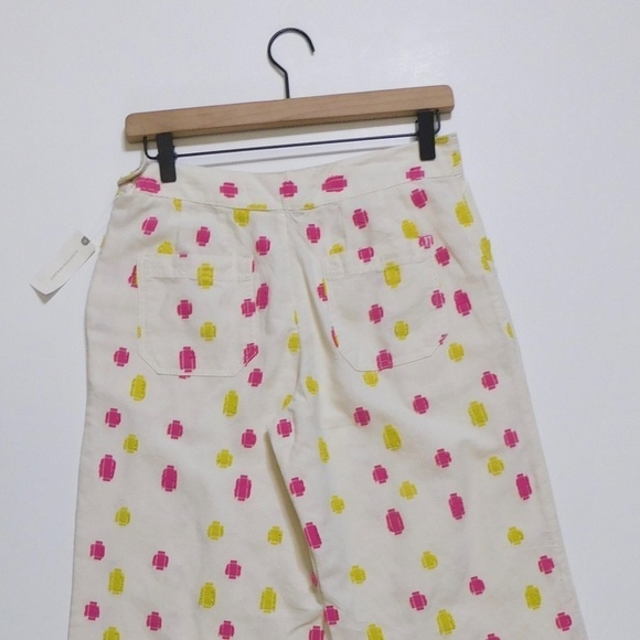 NWT!! ANTHROPOLOGIE Cropped Clip Dot Trousers Pink Yellow Crop Summer Size 0 - Picture 11 of 16